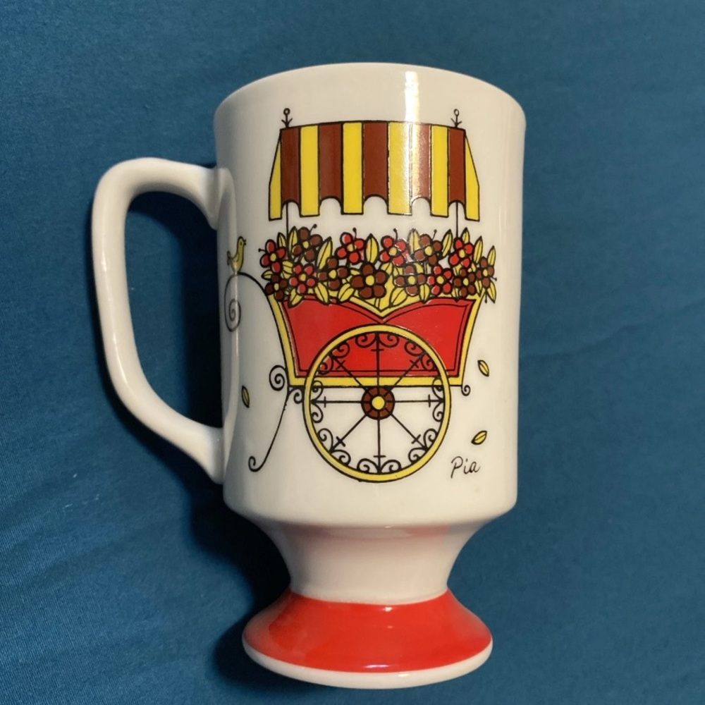 Vintage Royal Crown Renoir 2297 Red & Yellow Flower Cart Teacup Porcelain